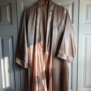 Silk Beige Robe- Letter A Embroidered